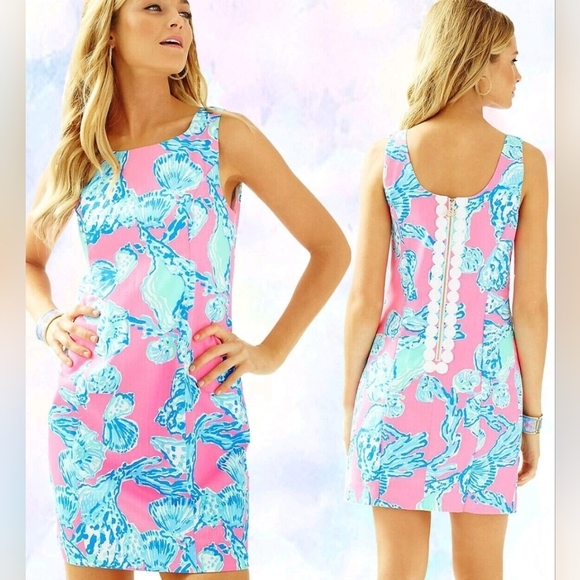 Lilly Pulitzer Cathy Pink Pout Barefoot Princess Lace Back Shift Dress - Picture 1 of 9
